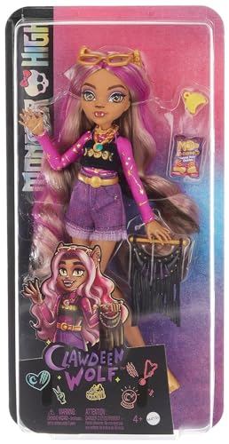 Mattel Monster High 2022 Day Out – MTHKY72 – Puppe mit Gelenken, 25 cm, Motiv: Clawdeen Wolf, Violett von Mattel