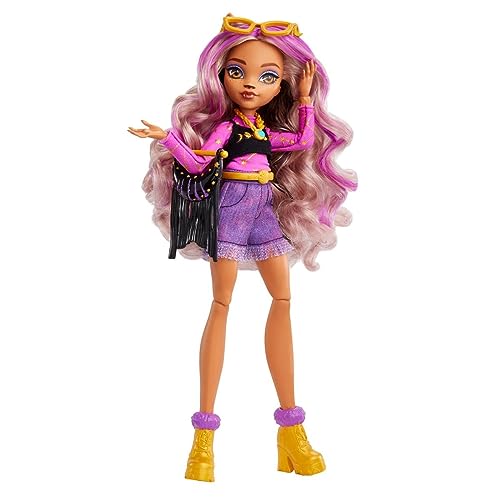 Mattel Monster High 2022 Day Out – MTHKY72 – Puppe mit Gelenken, 25 cm, Motiv: Clawdeen Wolf, Violett von Mattel