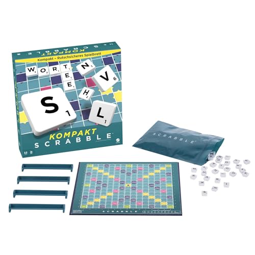Mattel Games Scrabble Kompakt Brettspiele, Spiele zum Reisen, Geschellschaftsspiel ab 10 Jahren, Design kann variieren, Deutsche Version, CJT13 von Mattel Games