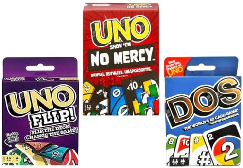 Mattel Uno No Mercy, Flip and Dos Kartenspiel, Combo 3er Pack von Mattel