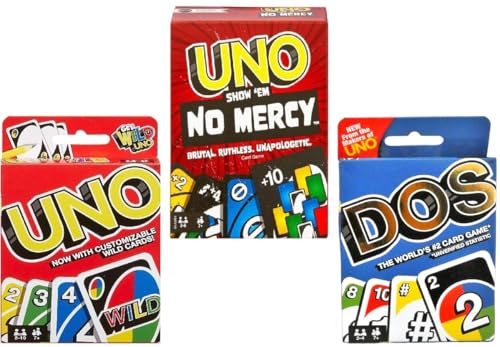 Mattel Uno No Mercy, Uno und Dos Kartenspiel, Combo 3er Pack von Mattel