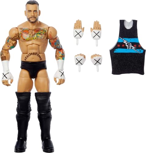 Mattel WWE Top Picks Elite Actionfigur & Zubehör Set, CM Punk 15,2 cm Sammlerstück mit austauschbaren Händen, Ringausrüstung & 25 Gelenkpunkten von Mattel