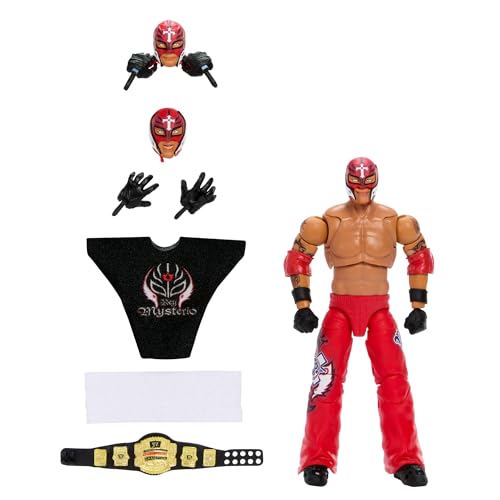 Mattel WWE Ultimate Edition Actionfigur Rey Mysterio Fan TakeOver Sammelfigur mit austauschbarem Zubehör, zusätzlichen Köpfen und auswechselbaren Händen HVV70 von Mattel