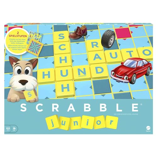 Mattel Games Scrabble Junior Wörterspiel und Kinderspiel, Kinderspiele Brettspiele geeignet für 2 - 4 Kinder ab 6 Jahren, Design kann variieren, Deutsche Version, Y9670 von Mattel Games