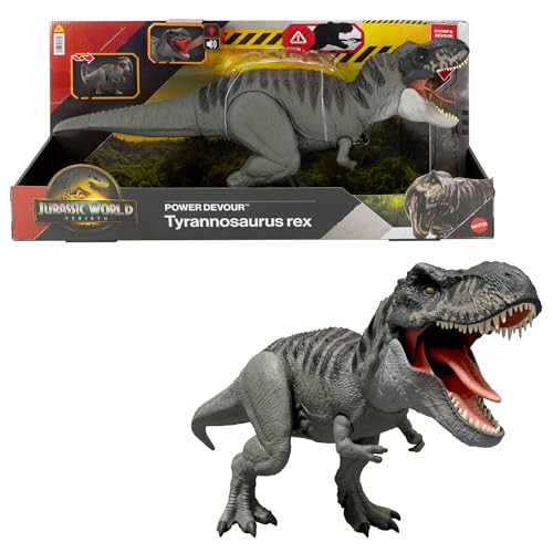 MattelJurassic World: Die Wiedergeburt Power-Fresser Tyrannosaurus Rex Dinosaurierfigur – mit zungenaktivierter Beiß-Attacke, Licht & Sound, digitalem Spielspaß, JGB50 von Mattel
