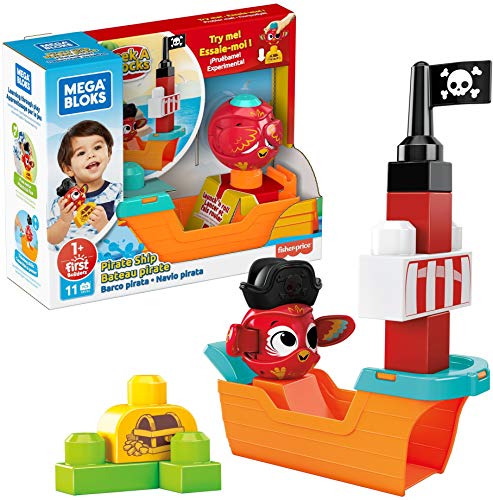 Mega Bloks GRV34 - Guck-Guck Piratenschiff, Bauset mit 1 Guck-Guck-Tier, 1 Schiff, 7 große, robuste Bausteine und Zubehörteile, Spielset ab 1 Jahr von MEGA