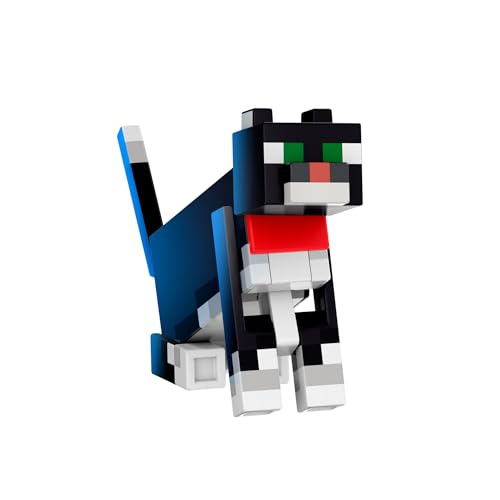 Mattel Minecraft Diamond Level Tuxedo-Katze Actionfigur mit 4 Zubehörteilen, 14 cm große Sammelfigur, pixeliges Design, HTM07 von Minecraft