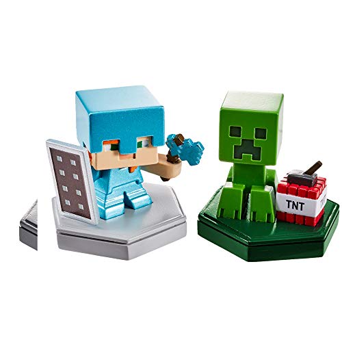 Mattel Minecraft GKT43 - Earth Boost Minifigur "Alex + Creeper" 2er-Pack mit NFC-Chip für das Augmented-Reality-Spiel „Earth“ für mobile Geräte, Spielzeug für Mädchen und Jungen ab 6 Jahren von Minecraft
