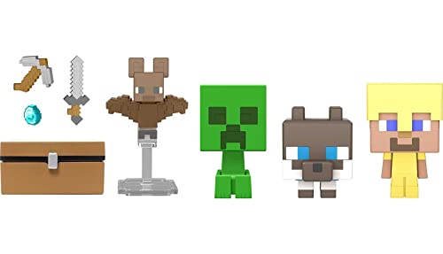 Mattel Minecraft Mob Head Minis Cave Explorers Pack with 2 Action Figures & Accessories, Steve & Creeper Collectible Set von Mattel