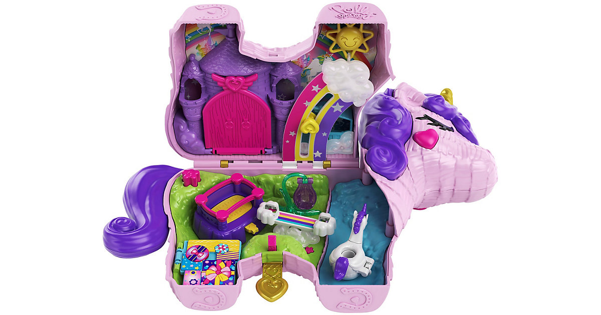 Polly Pocket Einhorn-Party Spielset, Polly und Lila Puppe und über 25 Überraschungen von Mattel