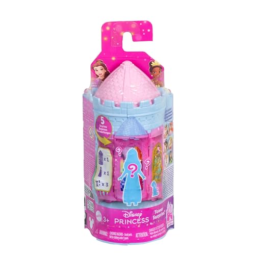 Mattel Disney Princess Turm-Überraschung mit kleinen Puppen und Zubehör, Stacker-Spielsets mit 4 Überraschungen und einem Freund aus den Disney-Filmen (Stile können abweichen), JBL46 von Mattel