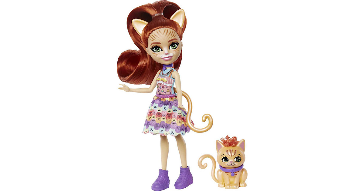 Enchantimals City Tails Puppe Katzenmädchen Tarla Tabby (ca. 15 cm) und Tierfigur Cuddler mehrfarbig von Mattel