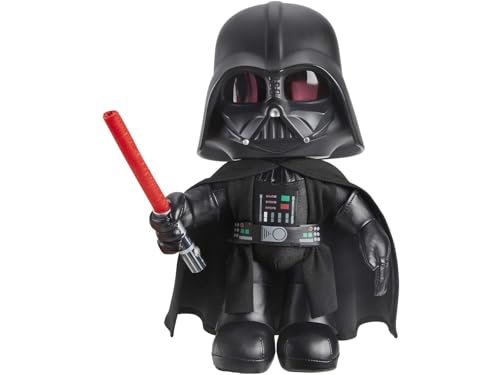 Star Wars HJW21 - Darth Vader Puppe (28 cm) mit Stimmenverzerrer und aufleuchtendem Lichtschwert, Spielzeug für Kinder ab 3 Jahren von Mattel