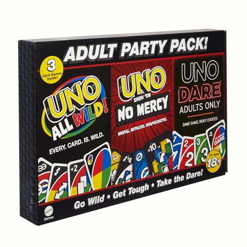 UNO All Wild, Show 'em No Mercy, Dare Adults Only 3 Card Game Bundle von Mattel
