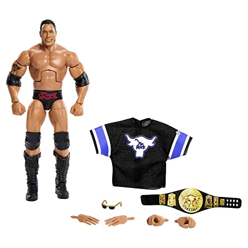 WWE Elite Collection The Rock Actionfigur - mit täuschend echter TrueFX Technologie entwickelt für echte Sammler und wahre Fans als Geschenk zum Sammeln (15 cm), HKN81 von Mattel