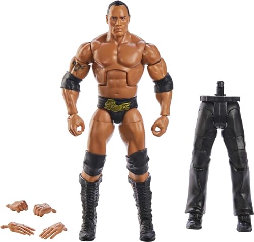 WWE HKP13 - Elite WrestleMania The Rock Actionfigur, bewegliches WWE Sammlerstück mit Zubehör, Spielzeug Geschenk für Kinder und Fans ab 8 Jahren von Mattel
