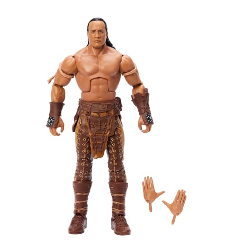 Mattel WWE Elite-Actionfigur und Zubehörteile, ca. 15 cm großer The Rock als der Scorpion King-Sammelfigur mit 25 Bewegungspunkten und austauschbaren Händen HTX24 von Mattel