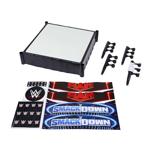 Mattel WWE Superstar Ring, 14 Zoll mit federbelasteter Matte, 4 Event Apron Aufkleber & Pro-Tension Seile für WWE Action Figuren, HLN13 von Mattel