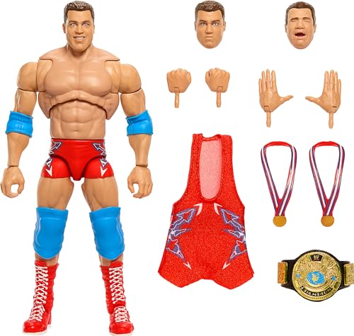 Mattel WWE Ultimate Edition-Actionfigur und Zubehörteile, Set mit ca. 15 cm großer Kurt Angle-Sammelfigur, austauschbaren Köpfen und Händen, Einzugskleidung und 30 Bewegungspunkten HVF83 von Mattel