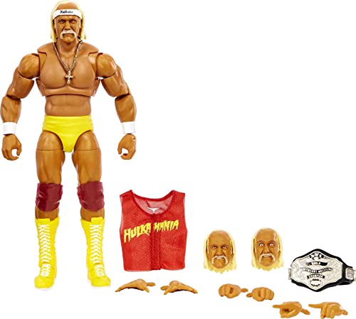WWE Ultimate Edition Hulk Hogan Actionfigur, 15,2 cm großes Sammlerstück mit austauschbaren Köpfen, austauschbaren Händen und WWE-Meisterschaft für Kinder ab 8 Jahren von Mattel
