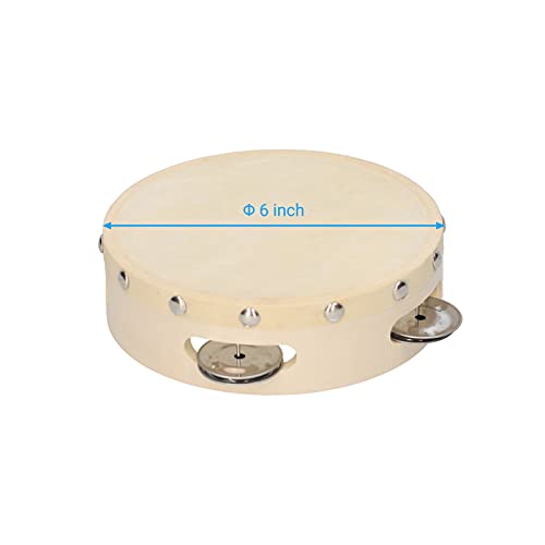 HÖLZERNES HANDTAMBURIN MIT METALLSCHELLEN, SCHLAFZELLTROMMEL, UNTERHALTUNGSMUSIK-Timbrel FÜR Erwachsene, Kinder, Tanzparty (6 Zoll) von Matybobe