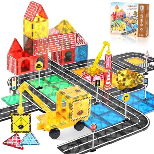 Magnetische Bausteine Kinderspielzeug, Magnetische Fliesen Straße Set mit Magnetischen Kran für 3+ Jahre alt Jungen Mädchen, Magnetspiel Baukasten Magnetisches Spielzeug für Alter 2-5 4-8 Magnetische Bausteine Kinderspielzeug, Magnetische Fliesen Straße Set mit Magnetischen Kran für 3+ Jahre alt Jungen Mädchen, Magnetspiel Baukasten Magnetisches Spielzeug für Alter 2-5 4-8 von Mauikay
