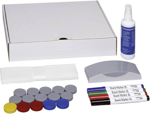 Maul Whiteboard Zubehör-Set Karton inkl. 4 Boardmarkern, Tafelwischer, Reiniger, 15 Magneten (rund von Maul