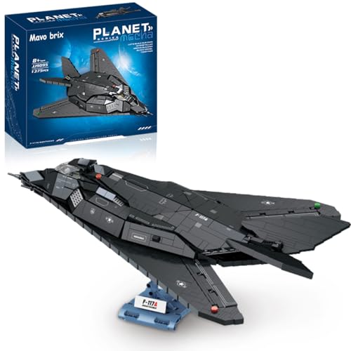 F-117A Nighthawk kampfjetJet Baustein-Set für Erwachsene - 50,8 cm Planet Militärflugzeug Luftwaffe mit Präsentationsständer, kompatibel mit Lego Flugzeug, 1375 Teile von Mavo brix
