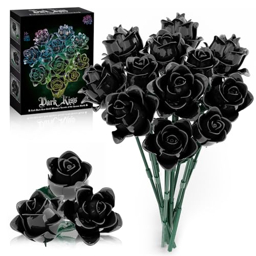Mavo Brix Schwarze Rosen Bouquet Bauset, Künstliche Blumen Botanische Sammlung Klemmbausteine Blumen für Erwachsene, Gothic Halloween Deko für Frauen, Mädchen, Kompatibel mit Anderen Blumenbausätzen von Mavo brix