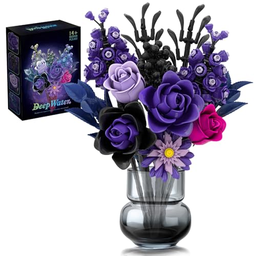 Mavo brix Purple Flowers Bouquet Building Set, Künstliche Blumen als Bauspielzeug für Gothic-Dekoration, Halloween & Weihnachten, Kompatibel mit Lego Blumen-Set von Mavo brix