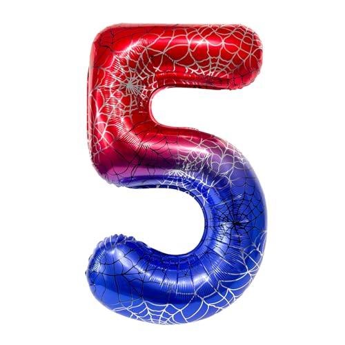 Mavouri Spider Geburtstagsdeko 5 Jahre Junge, Spinne 40 Zoll Luftballons Zahlen 5, Spidey Luftballon 5 Geburtstag Junge, Spider Folienballon 5. Geburtstage Jungen, Spidey Deko Geburtstag 5 Jahre von Mavouri