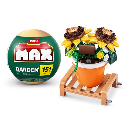 MAX Premium Garden Bausteine (bis zu 233 Teile, 6 zum Sammeln). Baue, sammle und präsentiere Deine Gartensammlung (Topf Sonnenblume, 1 Kapsel), Muttertagsgeschenk von Max Build More