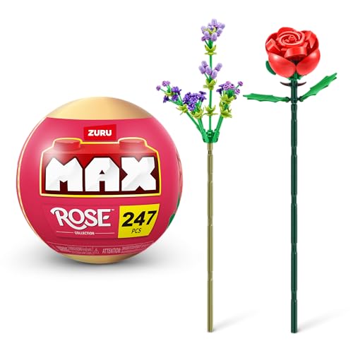 MAX Premium Rose Bausteine (247 Teile, 2 Blumen pro Kapsel). Bausteine für Teenager, Erwachsene und Sammler. Baue und präsentiere deinen wunderschönen Rosenstrauß! von Max Build More
