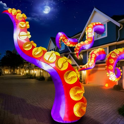 Max Fun 1 x Halloween-aufblasbare Oktopus-Tentakel, Outdoor-Dekorationen mit LED-Lichtern, integrierte aufblasbare Hofdekoration für den Außenbereich, Garten, Rasen (Tentakel - A) von Max Fun