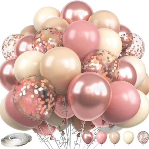 Luftballons Geburtstag Beige Rosa, 60 Stück 30cm Retro Rosa Creme Roségold Weiß Luftballons für Hochzeit Geburtstag, Apricot Ballons für Baby Shower, Babyparty, Hochzeit deko Mädchen von Max running
