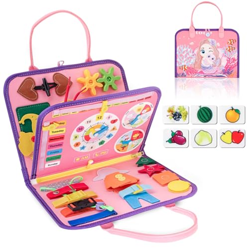 Busy Board für Kleinkinder, 20-in-1Activity Busy Board, Montessori-Spielzeug für Kinder von 1–6 Jahren,sensorisches Brettspielzeug zum Erlernen der Feinmotorik,Geschenk für Mädchen und Jungen-pink von MaxRenard