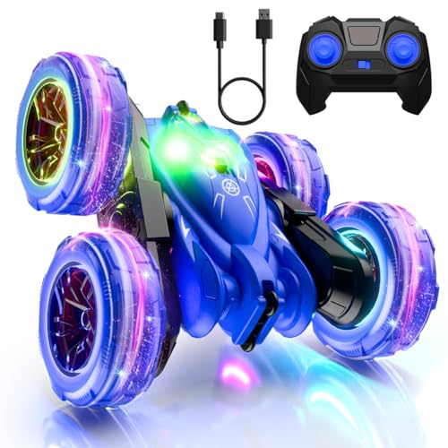 MaxTronic Direktladung Ferngesteuertes Auto mit LED-Lich, 360° Flip Stunt Auto, 4WD 2.4GHz RC Auto Offroad, Monstertruck Spielzeugauto Geschenk für Kinder ab 3 Jahre Junge Mädchen von MaxTronic