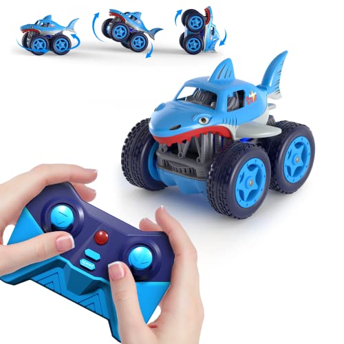 Direktladung Geschwindigkeit einstellbar Ferngesteuertes Auto, RC Stunt Auto 360° Drehung Flips, 2.4GHz Mini Hai MonsterTruck Spielzeug Geschenke für Kinder Jungen Mädchen ab 3 Jahren von MaxTronic