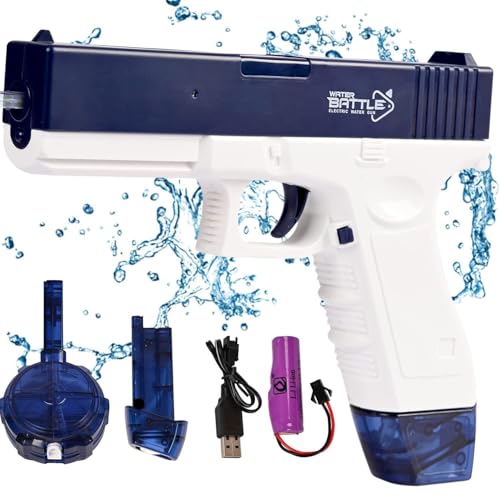 Maxee Elektrische Wasserpistole, Pistols 25-32 ft mit Großer Reichweite, EIN-Knopf-Automatik Spritzpistolen Wasser Spielzeug Pistolen für Kinder Erwachsene Schwimmbad Party Strand im Freien Blau von Maxee