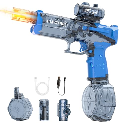 Maxee Elektrische Wasserpistole mit Mündungslicht, Automatische Wasserpistole mit 7-8 M Großer Reichweite, Wiederaufladbar Wasserpistole, Water Gun für Kinder/Erwachsene Sommer Schwimmbad, Strand von Maxee