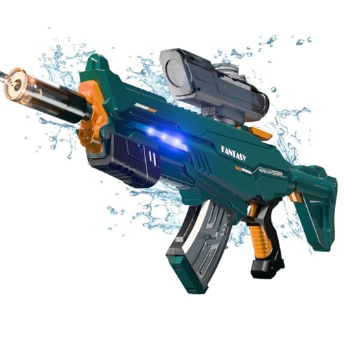 Maxee Elektrische Wasserpistole mit Licht, 1000 ml Wasserspritzpistole für Erwachsene mit Großer Reichweite 8,5–11 m, Water Gun mit Saugfunktion, Elektrischem und Manuellem Modus, Modularer Akku von Maxee