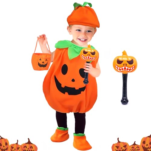 Maxee Halloween Kürbis Kostüm Kleinkind mit Light Up LED Zauberstab und Süssigkeiten Beutel, Baby Kinder Kürbis Kostüm Set mit Hut Socken, Mädchen Jungen für Halloween Thema Party Cosplay 3-7 Jahre Maxee Halloween Kürbis Kostüm Kleinkind mit Light Up LED Zauberstab und Süssigkeiten Beutel, Baby Kinder Kürbis Kostüm Set mit Hut Socken, Mädchen Jungen für Halloween Thema Party Cosplay 3-7 Jahre von Maxee