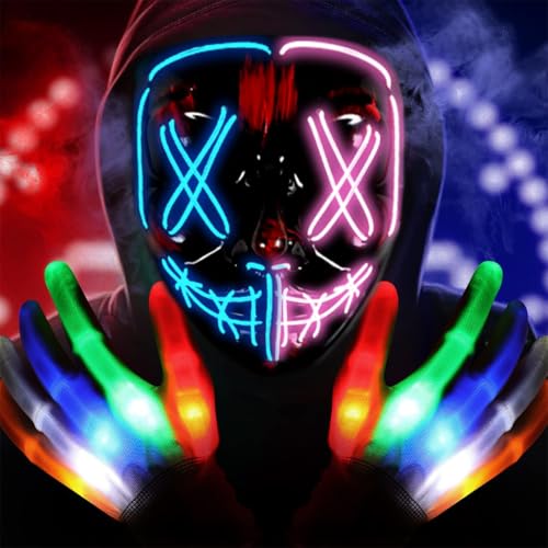 Maxee Halloween LED-Maske mit 3 Beleuchtungsmodi mit Zwei leuchtenden Handschuhen, Geistergesicht bei Nacht, Kostüme für Männer und Frauen, Karneval, Cosplay, Party, Schreimaske Maxee Halloween LED-Maske mit 3 Beleuchtungsmodi mit Zwei leuchtenden Handschuhen, Geistergesicht bei Nacht, Kostüme für Männer und Frauen, Karneval, Cosplay, Party, Schreimaske von Maxee