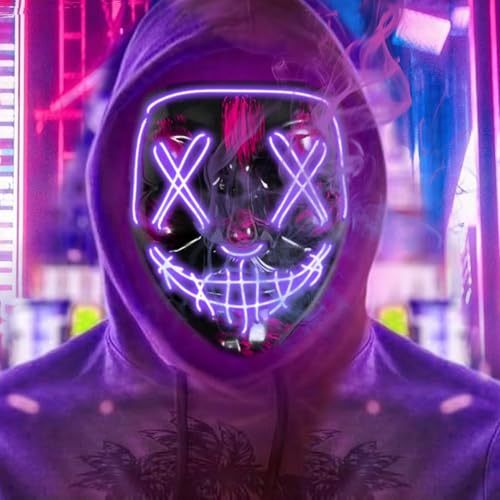 Maxee LED Maske Halloween mit 3 Beleuchtungs Modi, Leuchtende Halloween Maske, Beleuchtung Grusel Grimasse Maske,Horror Totenkopf Maske für Fasching Kostümspiele Cosplays Partys-Purple Maxee LED Maske Halloween mit 3 Beleuchtungs Modi, Leuchtende Halloween Maske, Beleuchtung Grusel Grimasse Maske,Horror Totenkopf Maske für Fasching Kostümspiele Cosplays Partys-Purple von Maxee