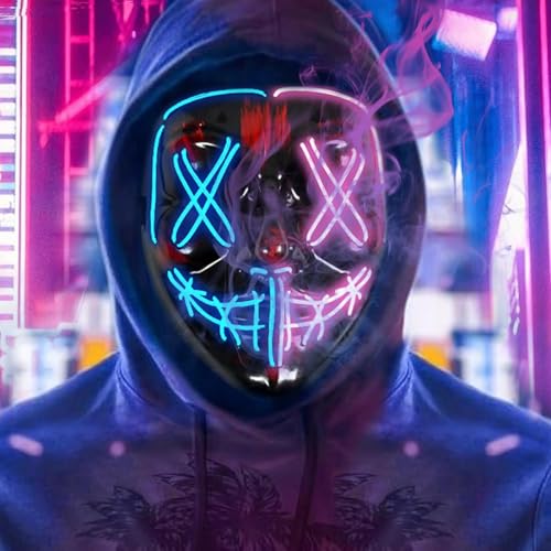 Maxee LED Maske Halloween mit 3 Beleuchtungs Modi, Leuchtende Halloween Zubehör, Beleuchtung Grusel Grimasse Maske,Horror Totenkopf Mask für Fasching Kostümspiele Cosplays Partys-Blau-Rosa Maxee LED Maske Halloween mit 3 Beleuchtungs Modi, Leuchtende Halloween Zubehör, Beleuchtung Grusel Grimasse Maske,Horror Totenkopf Mask für Fasching Kostümspiele Cosplays Partys-Blau-Rosa von Maxee