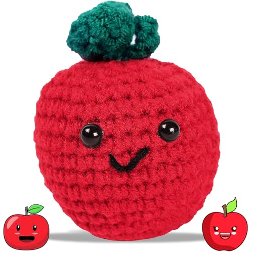 Maxee Pocket Hug Lustige Positive Apfel Puppe, Mini Plüsch Figuren Positive Potato Serie, Handmade Strickwolle Puppe Sammlerpuppen, Glücksbringer für Prüfungen, Geschenke für Freundin Freund von Maxee