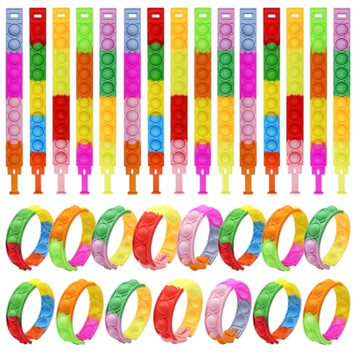 Maxentico 30 Stück Kinder Mitgebsel, Anti Stress Armband, Silicone Spielzeug, Licht Fidget Armbänder für Mädchen Jungen Teenager Geburtstagsgeschenke von Maxentico