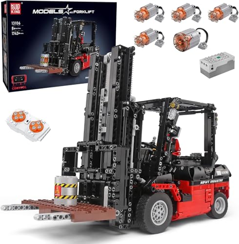 MaxiBricks 13106 Technik MK II Gabelstapler-Bausatz zum Bauen, (1719 Teile mit Motor/APP-Fernbedienung) Baustellen Klemmbausteine Forklift Power Function Mould 13106 von MaxiBricks