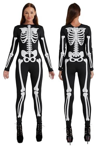 Maxim Party Supplies Damen Skelett Bodysuit Figurbetonter Catsuit mit Knochen vorne und hinten Halloween Kostüm (XS) von Maxim Party Supplies