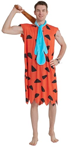 Maxim Party Supplies Erwachsene Höhlenmensch Halloween Kostüm Set, 5-teilig mit Tunika, Krawatte, Club, Orange und Schwarz (L/XL) von Maxim Party Supplies